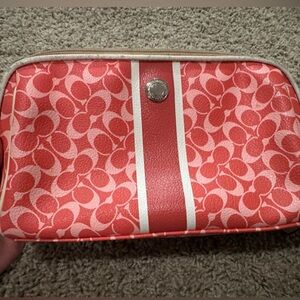 Coach Pink and White Patterned Cosmetic Bag